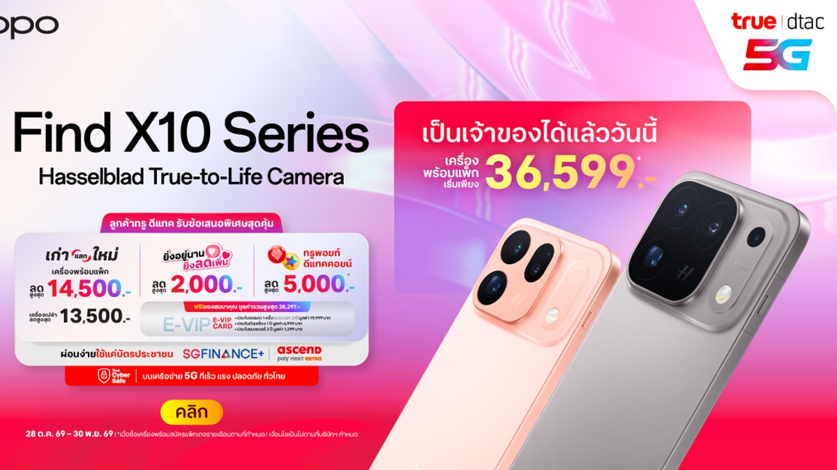 OPPO Find X10 Series สมาร์ตโฟนแฟลกชิปรุ่นใหม่ล่าสุด มาพร้อมประสบการณ์สมาร์ตโฟนกล้องสมจริง มอบโปรโมชันพิเศษจากทรู!